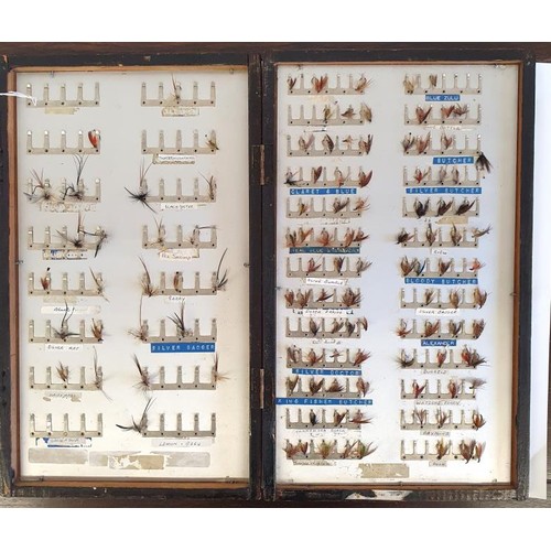 242 - A Large Fishing Fly Collection, each mounted and identified and all contained in a wood box, c.17in ... 