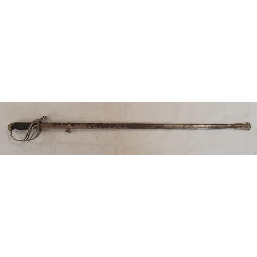 262 - Four Bar Sword in Steel Scabbard with Inscription on Blade