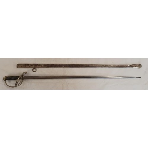 262 - Four Bar Sword in Steel Scabbard with Inscription on Blade