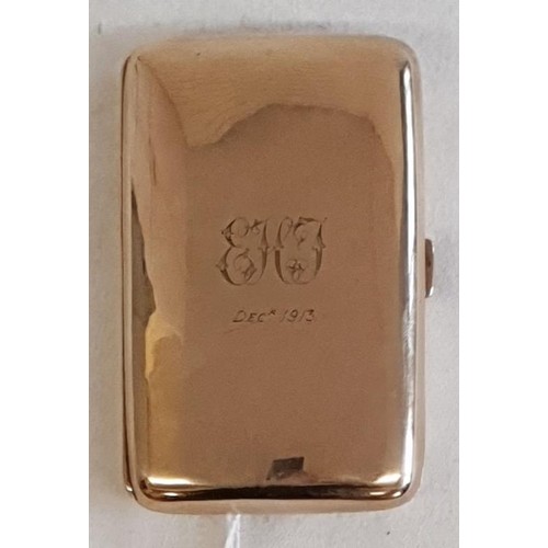 285 - 9ct Gold Cigarette Case, engraved E H J Dec 1913, hallmarked Birmingham 1912, c.52grams