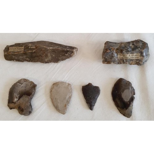 292 - GB Natural History - a Flint Knife from Birchington; a Strike A Light from Seaford, Sussex, an arrow... 