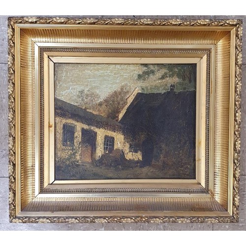 19th Century Flemish Oil on Panel Rural Landscape Painting with a fine quality carved and gilded frame. Overall size, c.22.5in x 20in, visible panel c.14.5in x 12in