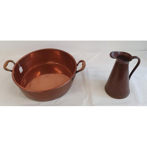 325 - Good Victorian Copper Jelly Pan, c.16in diameter and a Copper Measure Jug (2)