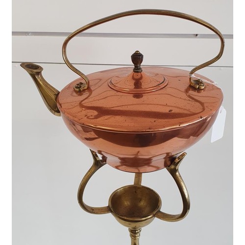 329 - Rare Art Nouveau Copper Spirit Kettle on a Tall Brass Stand, the kettle with brass handle and spout,... 