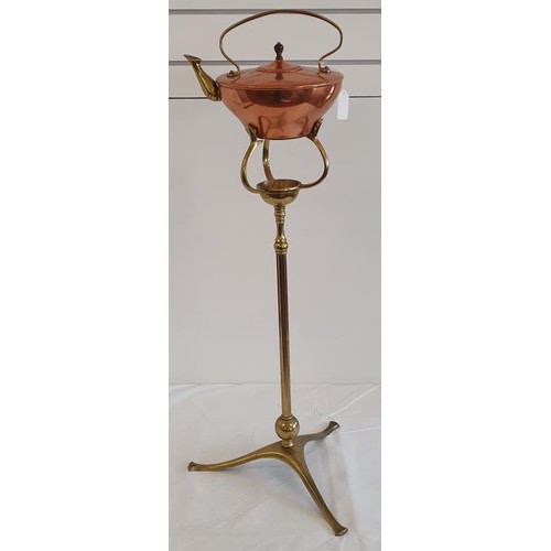 329 - Rare Art Nouveau Copper Spirit Kettle on a Tall Brass Stand, the kettle with brass handle and spout,... 