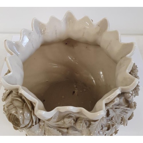 338 - 2nd Period Belleek Flower Pot (1891-1926), with scalloped top, floral detail on a swirling body and ... 