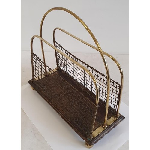 344 - Edwardian Brass and Oak Two Section Magazine Holder