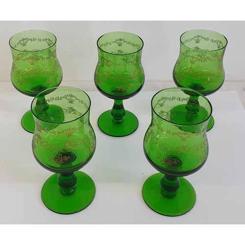 354 - 5 Green Wine Glasses