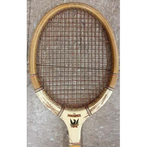 378 - Collection of Vintage Tennis and Badminton Racquets and a carpet beater (5)