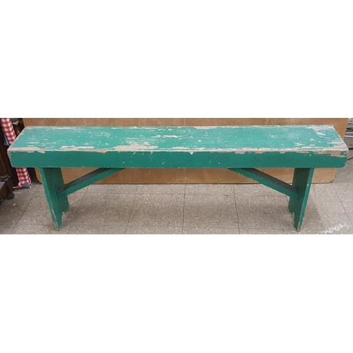 387 - Traditional Pine Seat, c.5ft long, painted green