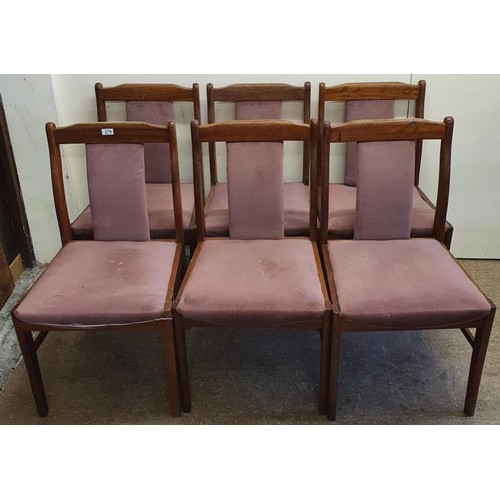 390 - Set of Six Teak and Velour Upholstered Dining Chairs