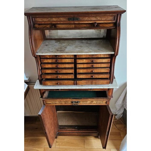 395 - Rare Victorian Walnut Dentist's Cabinet - the moulded top over a long drawer, above a cylinder front... 