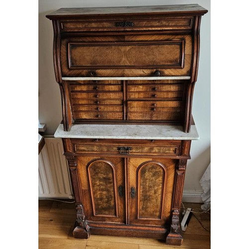 395 - Rare Victorian Walnut Dentist's Cabinet - the moulded top over a long drawer, above a cylinder front... 