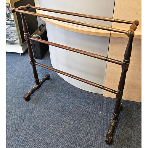 396 - Mahogany Four Bar Towel Rail with turned supports, c.33in wide