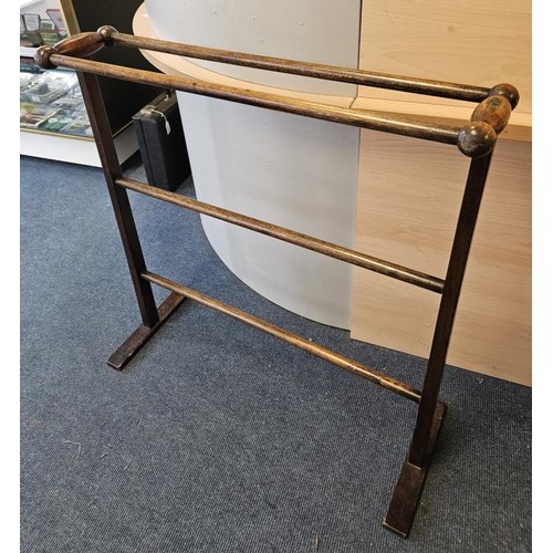 397 - Mahogany Four Bar Towel Rail with turned supports, c.32in wide