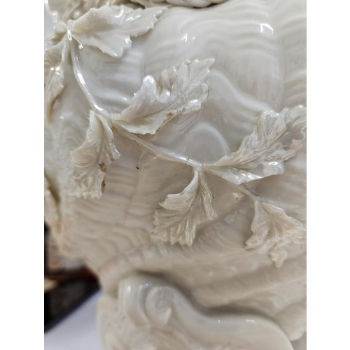 338 - 2nd Period Belleek Flower Pot (1891-1926), with scalloped top, floral detail on a swirling body and ... 