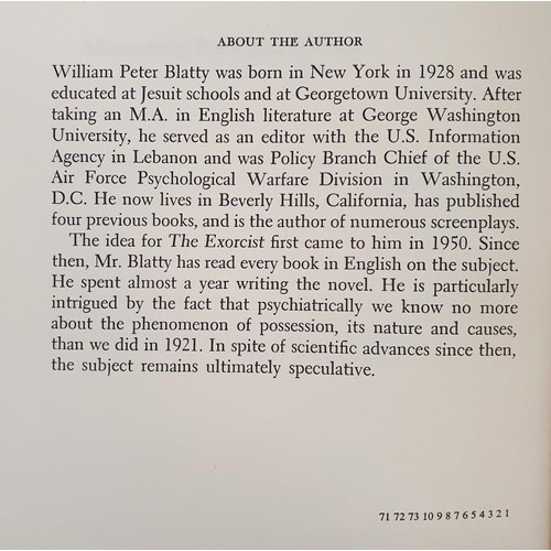 124 - William Peter Blatty – THE EXORCIST, published by Harper & Row, 1971. First American Editi... 