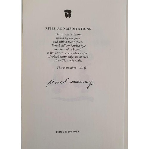 144 - Paul Murray: Rites and Meditations: The Dolmen Press: 1982 Limited Edition Hardback 44/75 Signed by ... 