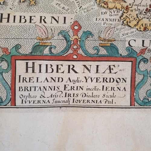 422 - William Hole. c.1610 Map of Ireland, 'Hiberniae Anglis Yverdon Britannis Erin'. Handcoloured and mea... 