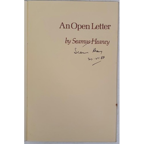 470 - Seamus Heaney; An Open Letter, A Field Day Pamphlet No2, signed, lined and dated. The Open Letter is... 