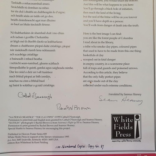 472 - Cathal O Searcaigh; The Clay Pipes / Na Píopaí Créafóige, Signed poem by... 