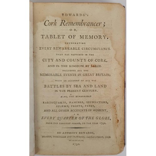 485 - Anthony Edwards – EDWARD’S Cork remembrancer; or Tablet of memory. Enumerating every rem... 