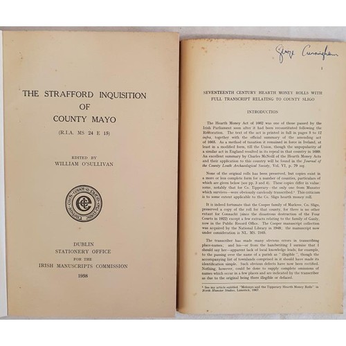 511 - Wm O Sullivan, The Strafford Inquisition of County Mayo, IMC, 1968. 8vo. MacLysaght, 17thc hearth mo... 