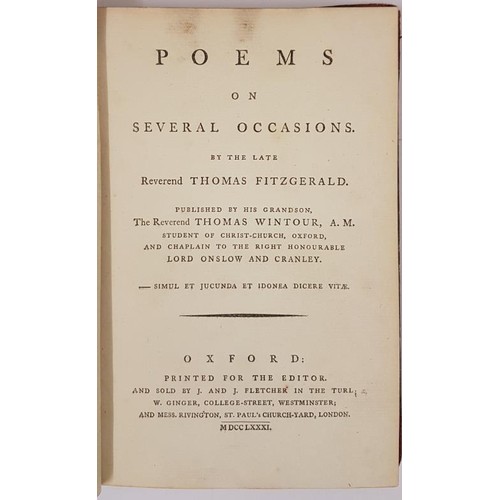 31 - Fitzgerald, Rev Thomas. Poems On Several Occasions. Oxford. 1791