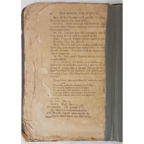 124 - R.B. Sheridan. The School for Scandal, 1792 Printed at Boston, Belknap and T Hall sold at their offi... 