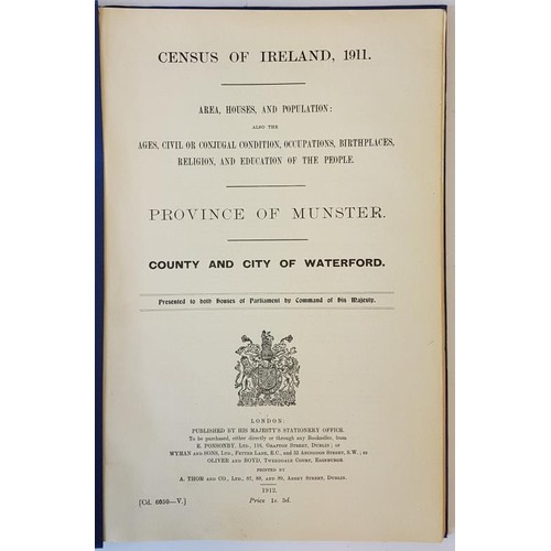 212 - Census of Ireland. 1911. City & County of Waterford. Quarto. Blue wrappers with label.