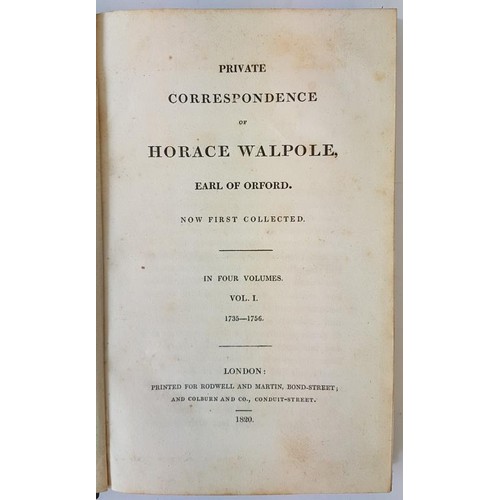 269 - Private Correspondence of Horace Walpole. 1820. 1st edition. 4 volumes. Very fine half calf & gi... 