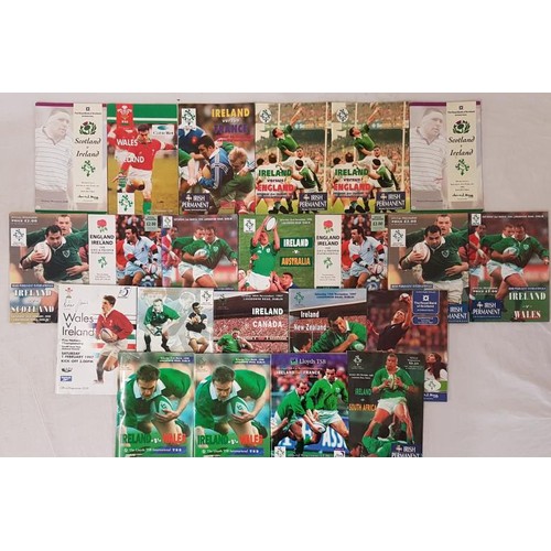 294 - Bundle of Irish Rugby International Programmes for 1995 (5), 1996 (7), 1998 (4) and 1997 (5) (22)... 