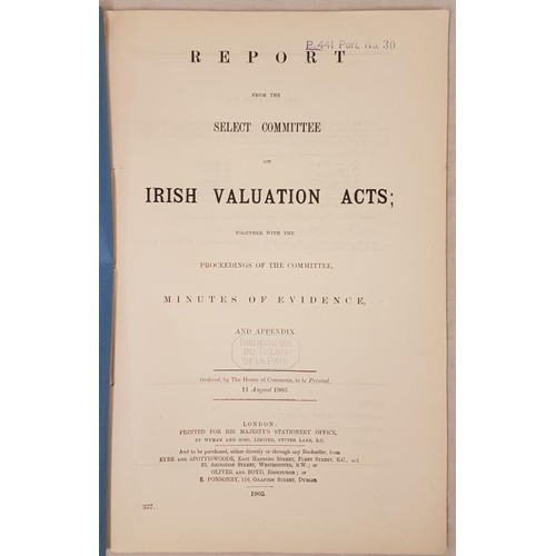 298 - Report – Irish Valuation Acts – August 1903. Blue printed wrps.