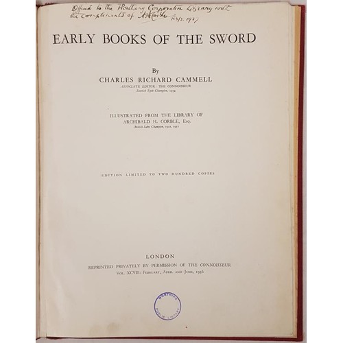 305 - C. R. Cammell. Early Books of the Sword. 1936. Illustrated. Ex library A.H. Corble – British S... 