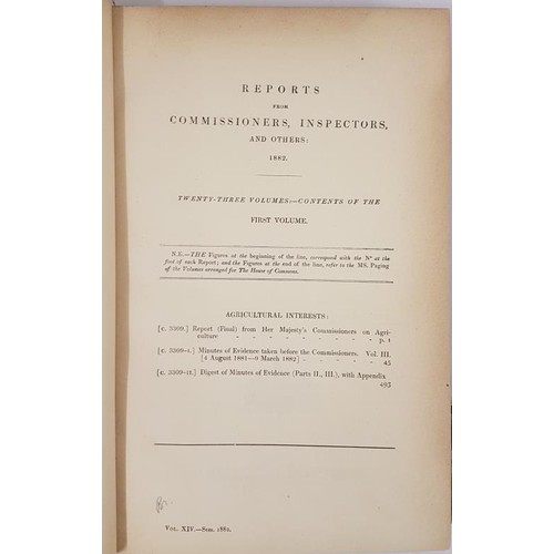 333 - Reports from Commissioners, Inspectors and Others –Agricultural interests. 1882. Folio. Half c... 