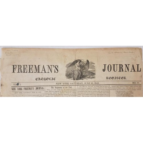 341 - Freeman's Journal, Catholic Register. Vol 3. No. 50. New York, Saturday, June 10, 1843