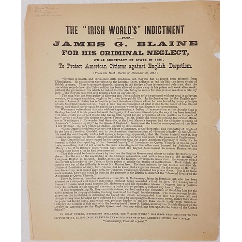 342 - The Irish World's Indictment of James G Blaine For His Criminal Neglect, While Secretary of State in... 