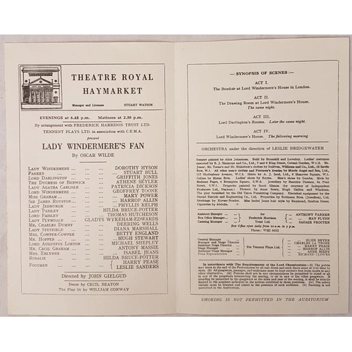 363 - Wilde, Oscar. Programme. Theatre Royal Haymarket - Lady Windermere's Fan. A Plat in Four Acts. John ... 