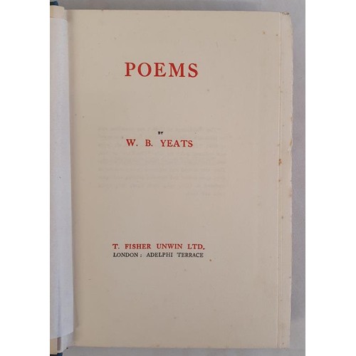 180 - W.B. Yeats. Poems. 1912. Original blue blind stamped cloth with gilt decorative spine designed by Al... 