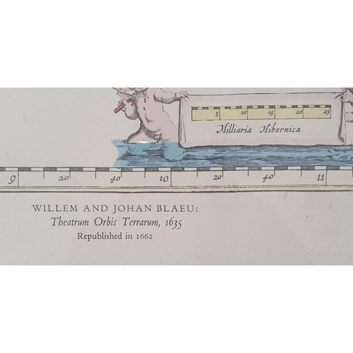 329 - Blaeu Map of Ireland, Hibernia Regnum, vulgo Ireland, 1635 (1662), modern coloured facsc 50cm x 45; ... 