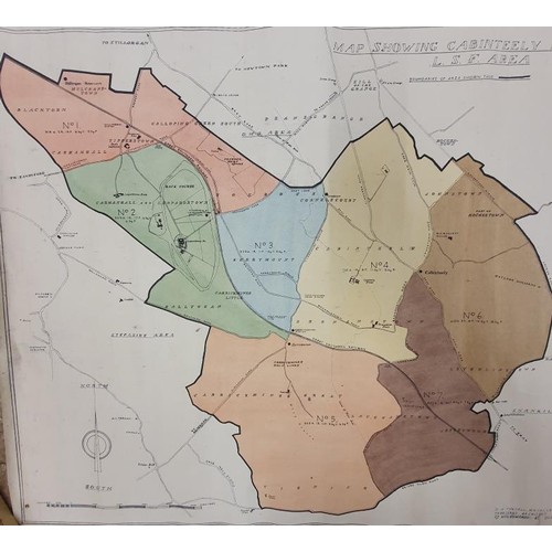 332 - Map Of Cabinteely District L S F Area, Hand Drawn, Hand Coloured c.1940's by D A Tyndall Chartered A... 