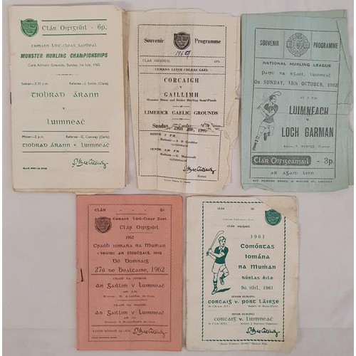 395 - GAA Munster Hurling Championship Match Programmes: Cork v Waterford 1961; Tipperary v Limerick 1962;... 