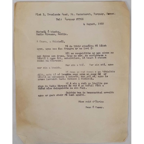 532 - Sean Ó Casey: A carbon copy of a letter sent my Sean Ó Casey to Micheál Ó... 