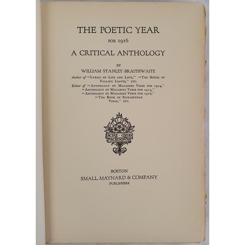 538 - The Poetic Year for 1916: A Critical Anthology Braithwaite, William Stanley Published by Boston: Sma... 