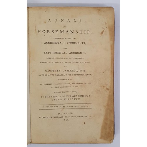 91 - Geoffrey Gambado. Annals of Horsemanship. Dublin. 1792. Numerous plates