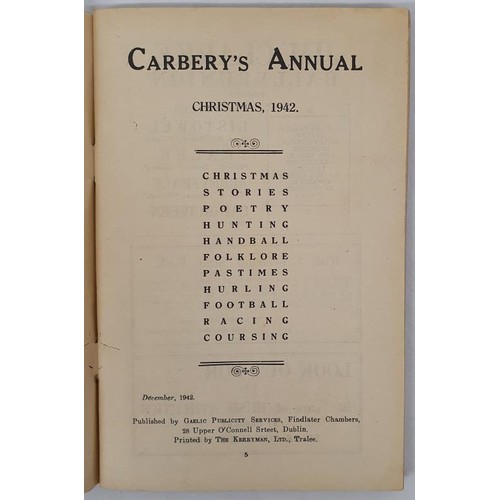 110 - Carbery’s Annual 1942-1943. Stories, Poetry, Handball, Folklore, Pastimes, Hurling, Football, ... 