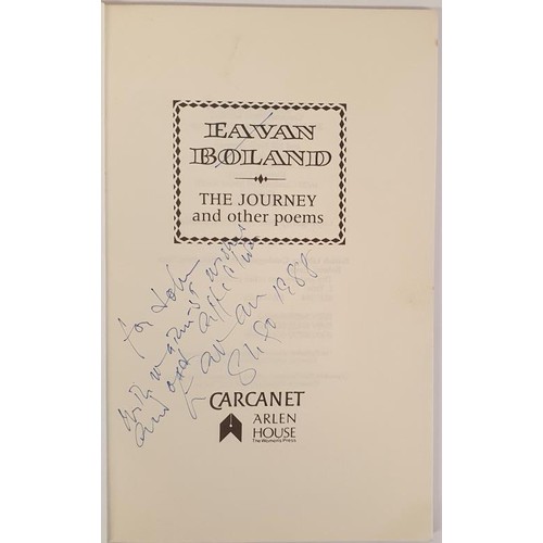 137 - Eavan Boland; The Journey, Signed and dedicated, first edition, first print. Carcanet 1987