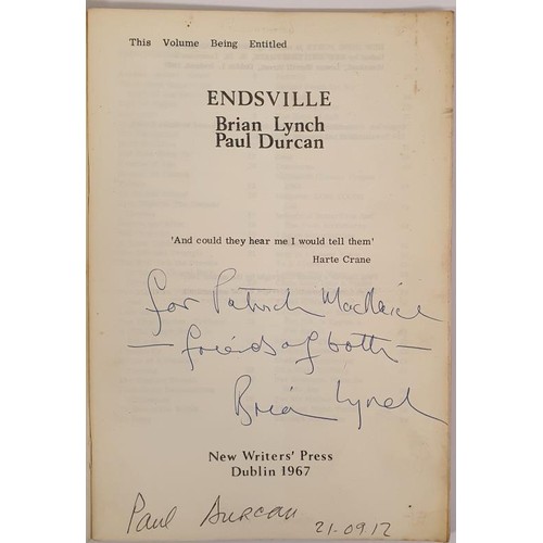 143 - Paul Durcan & Brian Lynch; Endsville, First edition, signed and dedicated by both authors. Cover... 