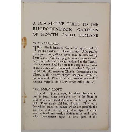 158 - The Rhododendron Gardens of Howth Castle Demesne. A Descriptive Guide. Howth Demesne. Wrappers, illu... 