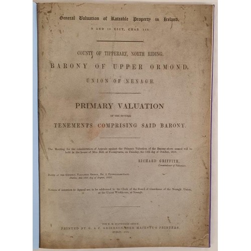 164 - Griffiths Valuation, Barony of Upper Ormond, Union of Nenagh, 1850, new hardback binding. Folio, 95 ... 